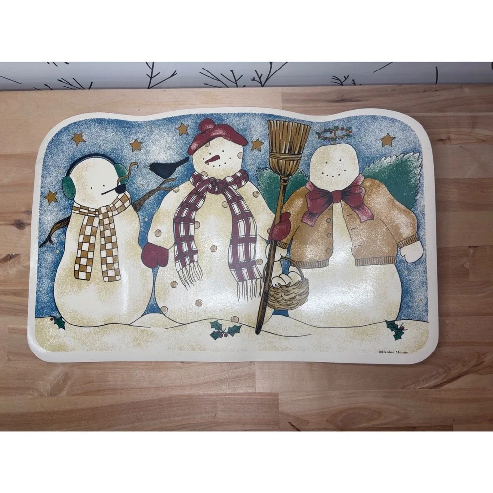 Debbie Mumm Snowman Placemats Set of 4 Winter Holiday Folk Art Christmas Decor